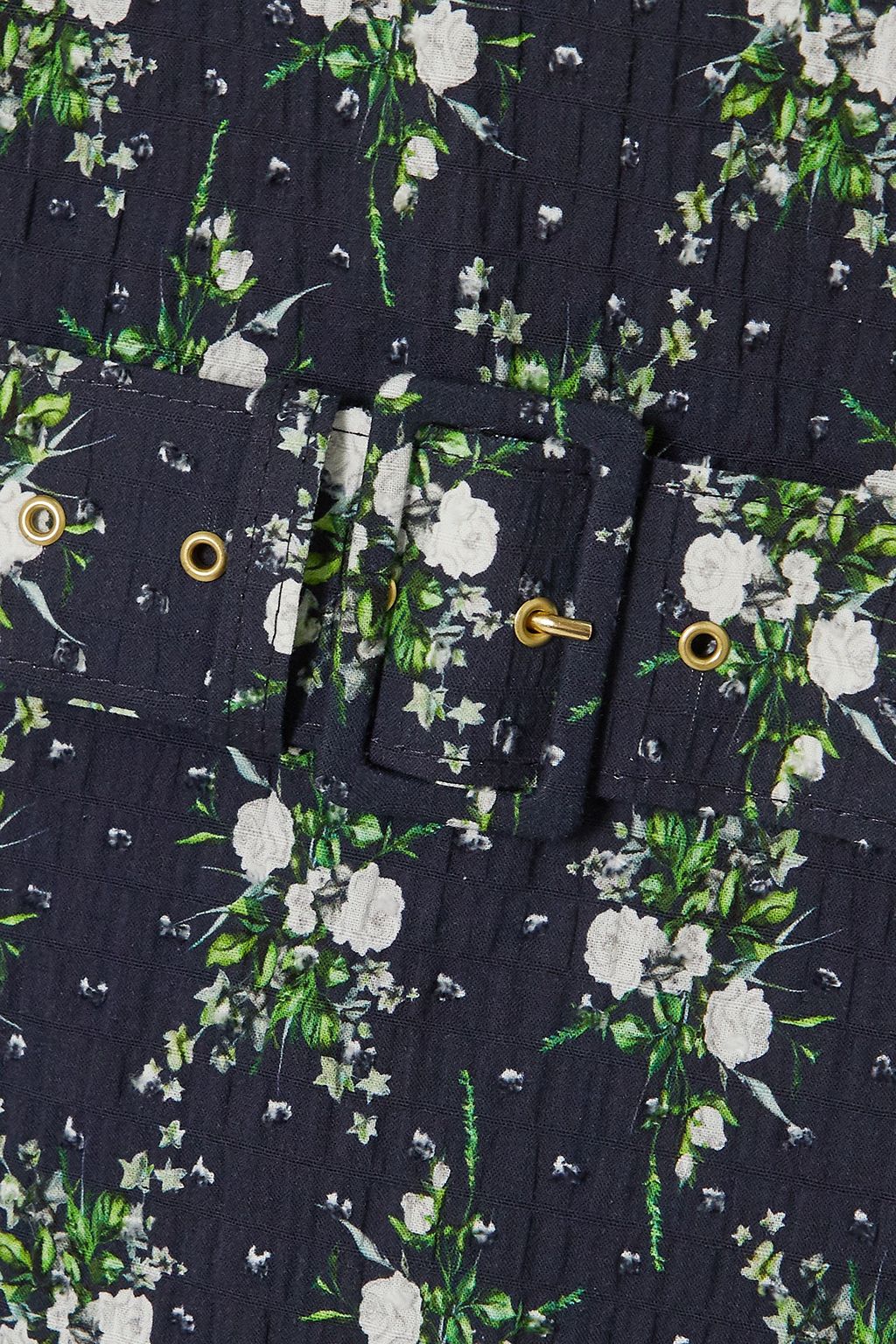 EMILIA WICKSTEAD Azzura belted floral-print  Swiss-dot cotton-seersucker mini dress