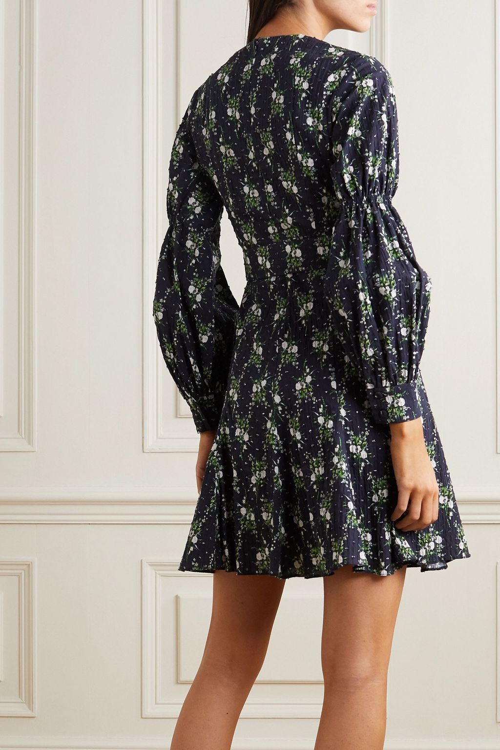 EMILIA WICKSTEAD Azzura belted floral-print  Swiss-dot cotton-seersucker mini dress
