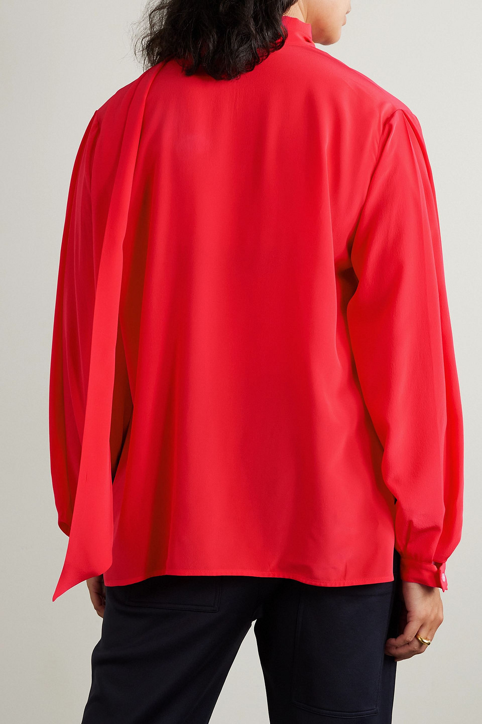 Victoria Beckham Tie-detailed Silk Crepe De Chine Blouse In Tomato Red