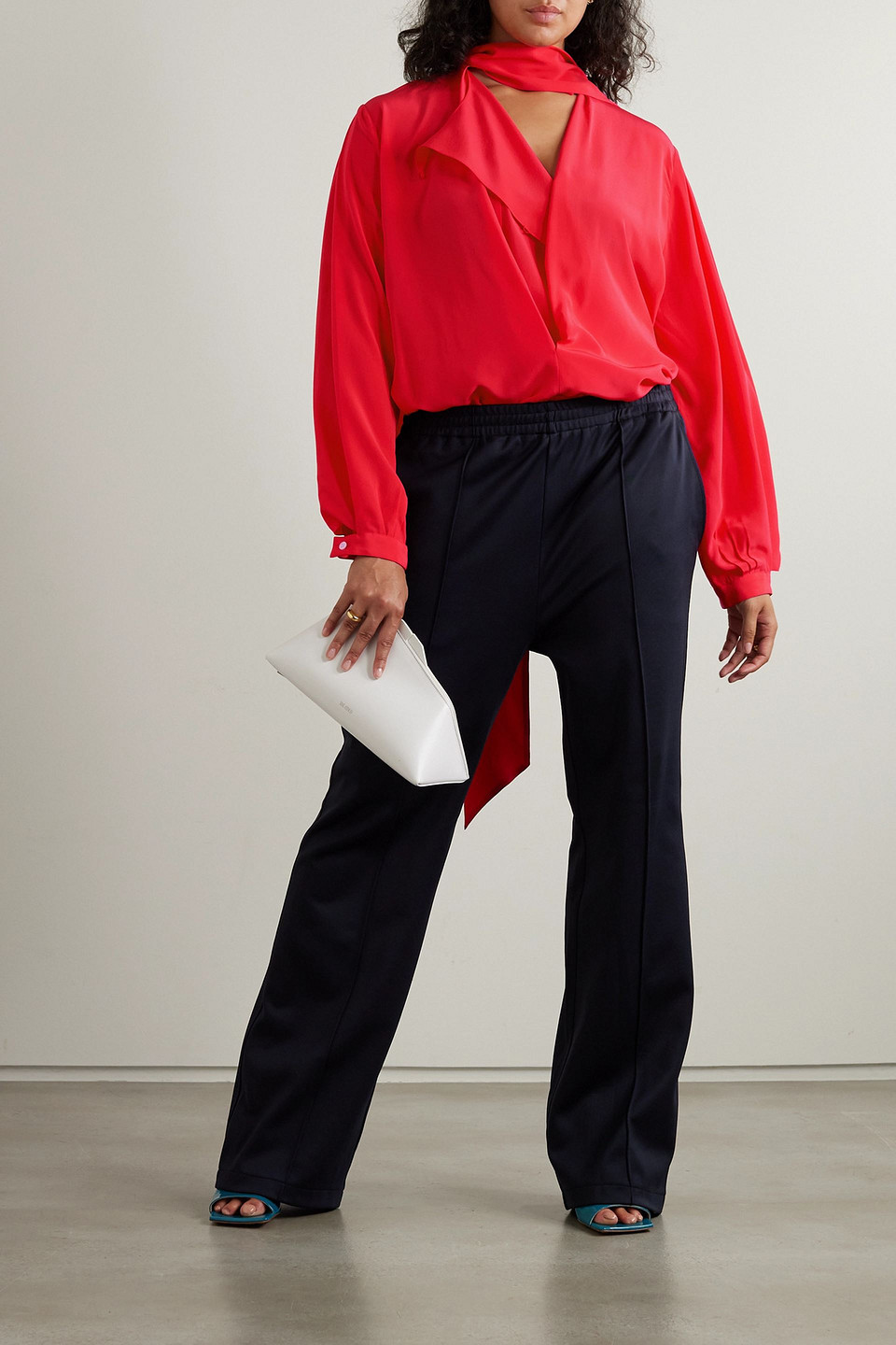 Victoria Beckham Tie-detailed Silk Crepe De Chine Blouse In Tomato Red