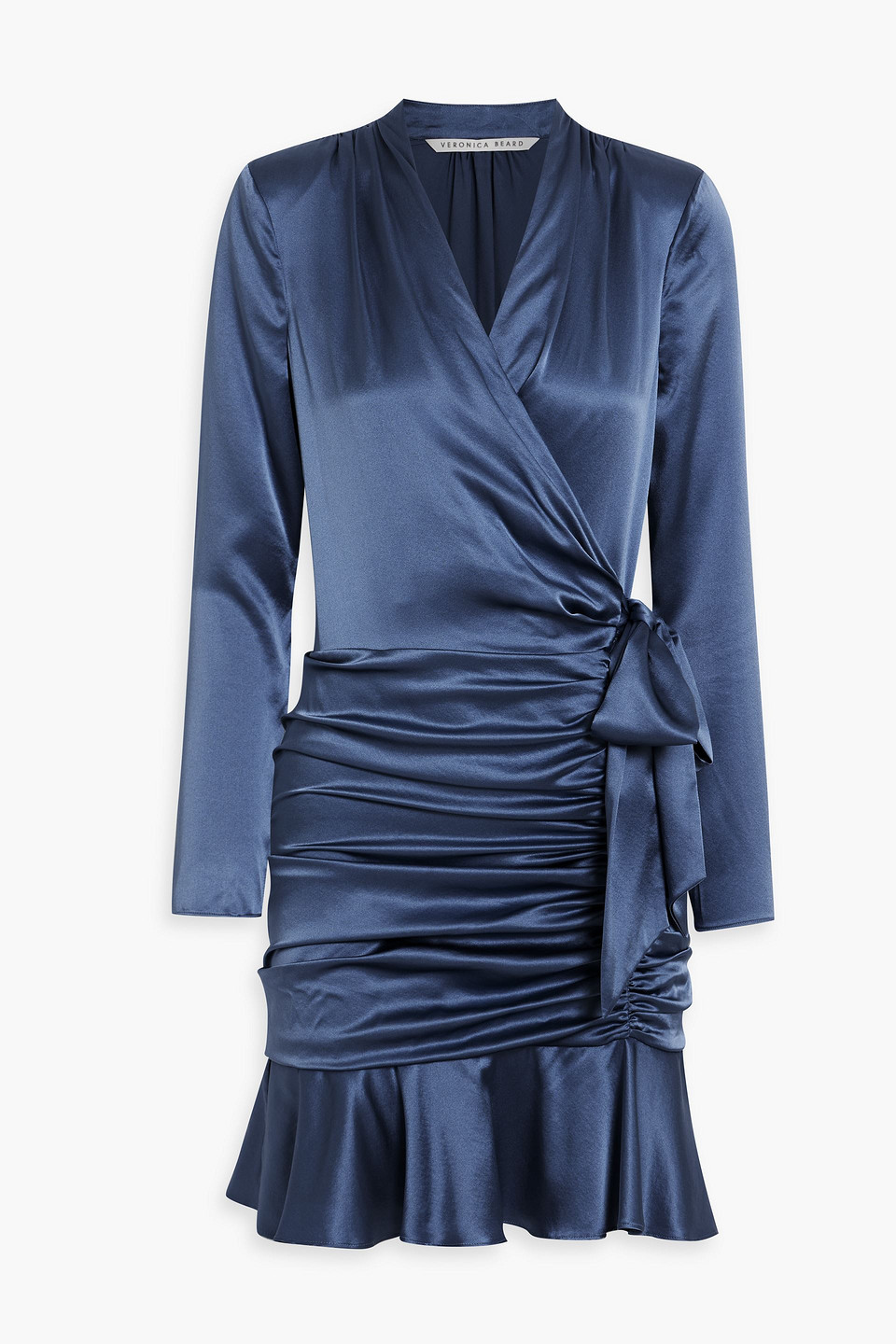 Veronica Beard Agatha Wrap-effect Stretch-silk Satin Mini Dress In Slate Blue