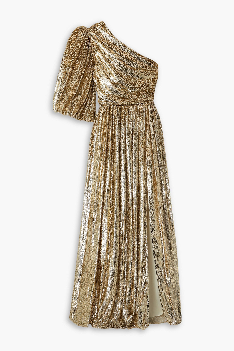 Costarellos One-shoulder Metallic Fil Coupé Voile Gown In Gold