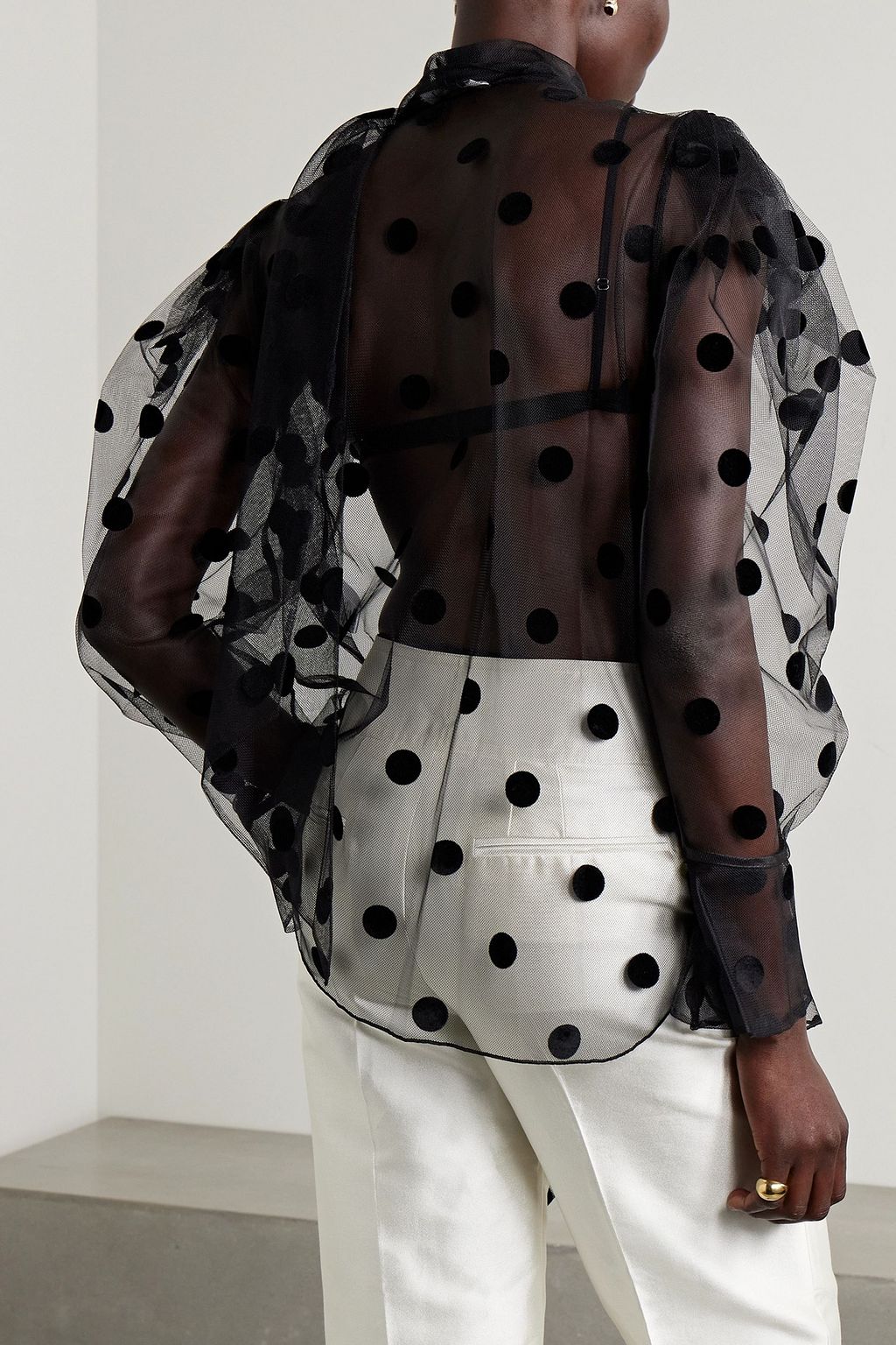 NINA RICCI Pussy-bow flocked tulle blouse