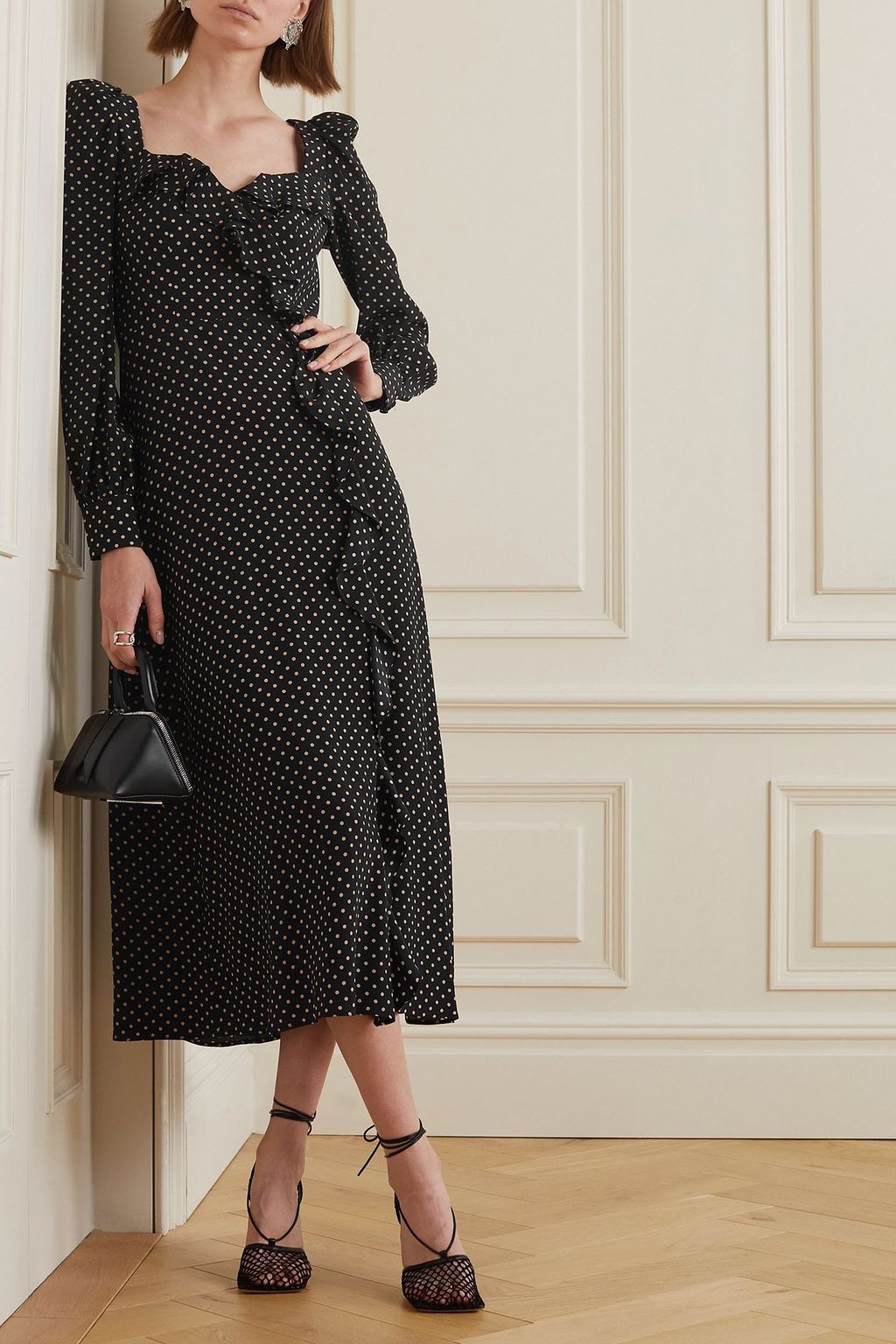 ALESSANDRA RICH Ruffled polka-dot silk-crepe midi dress