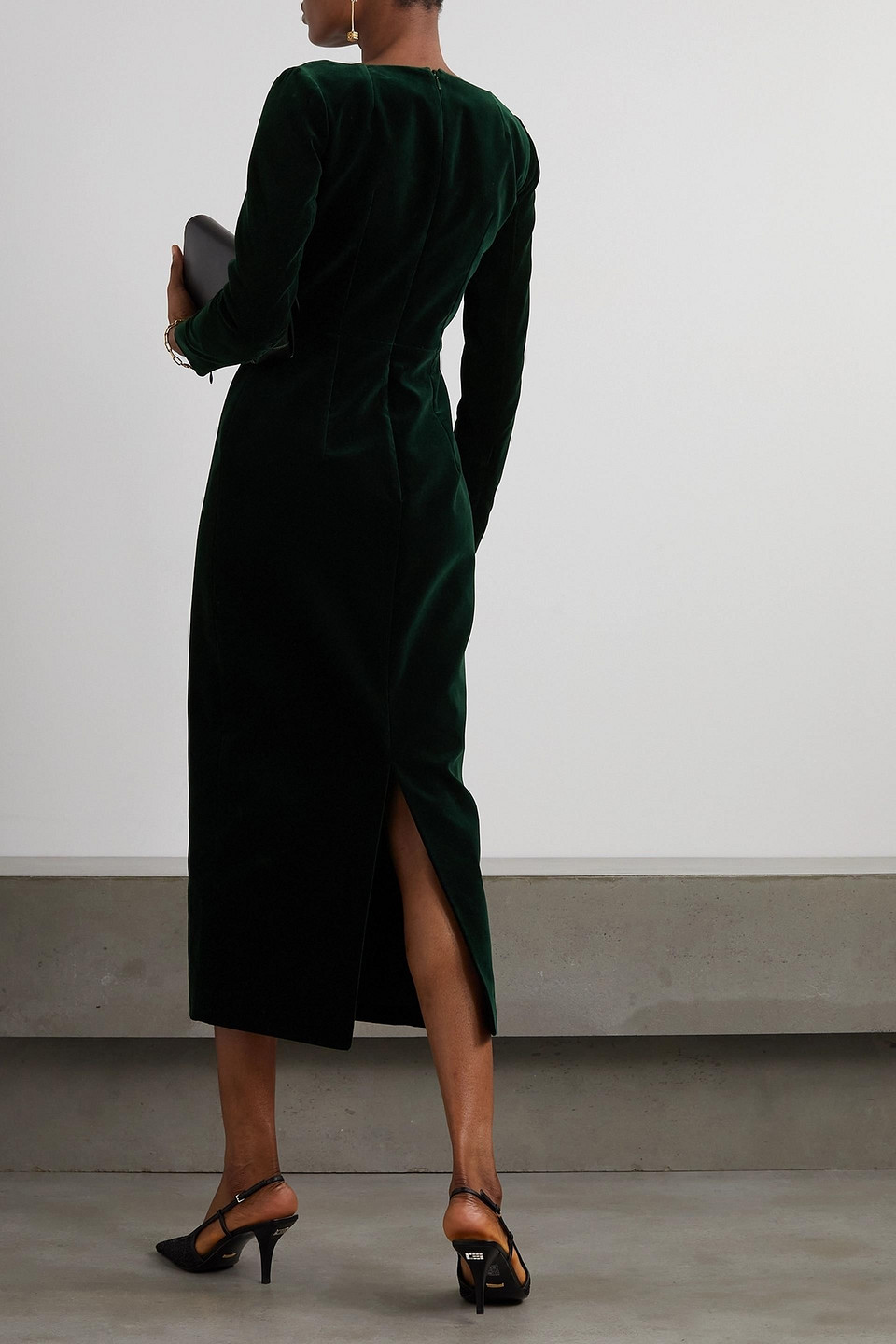 Shop Emilia Wickstead Nyla Cotton-velvet Midi Dress In Dark Green
