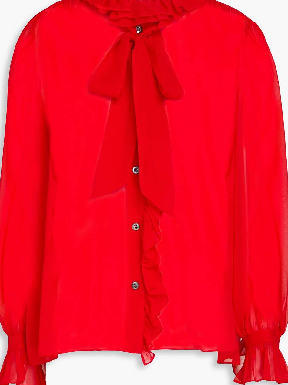 ruffled pussy-bow silk-chiffon blouse