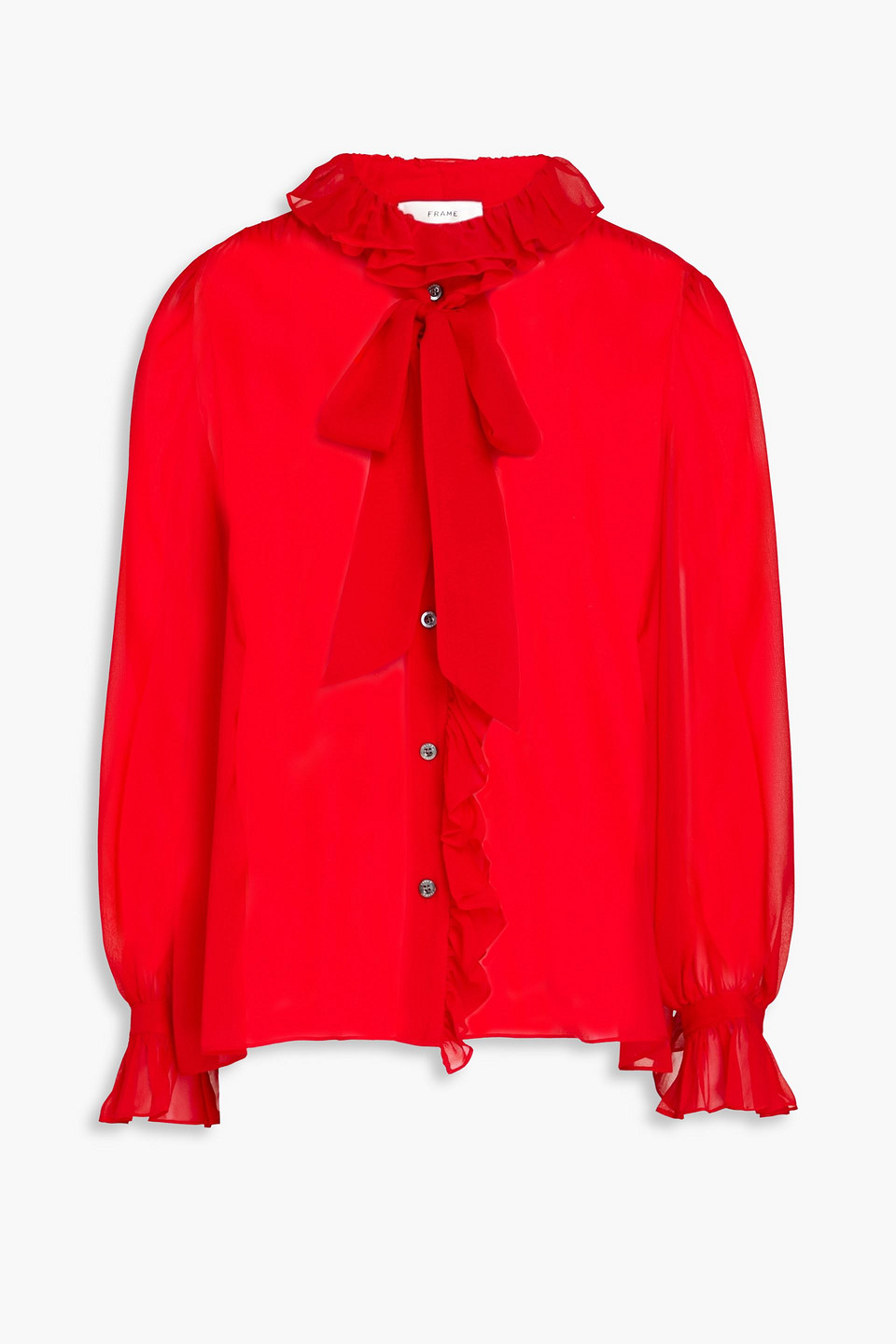 Frame Ruffled Silk-chiffon Shirt In Red