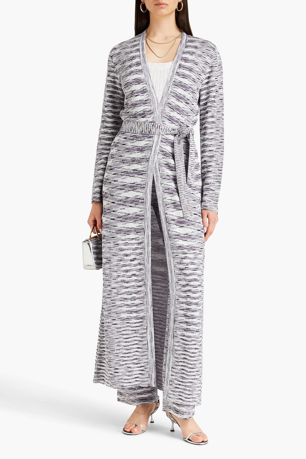 MISSONI 장식 디테일 스페이스 다이 크로셰 니트 울 혼방 벨티드 카디건