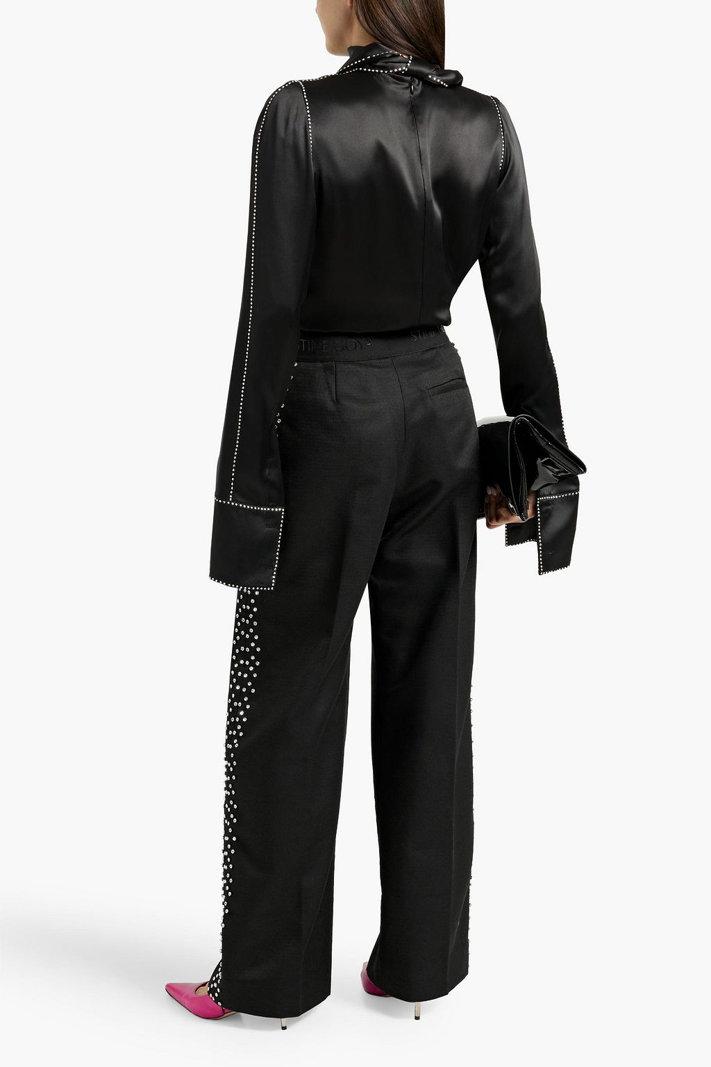 STINE GOYA Ciara crystal-embellished twill wide-leg pants