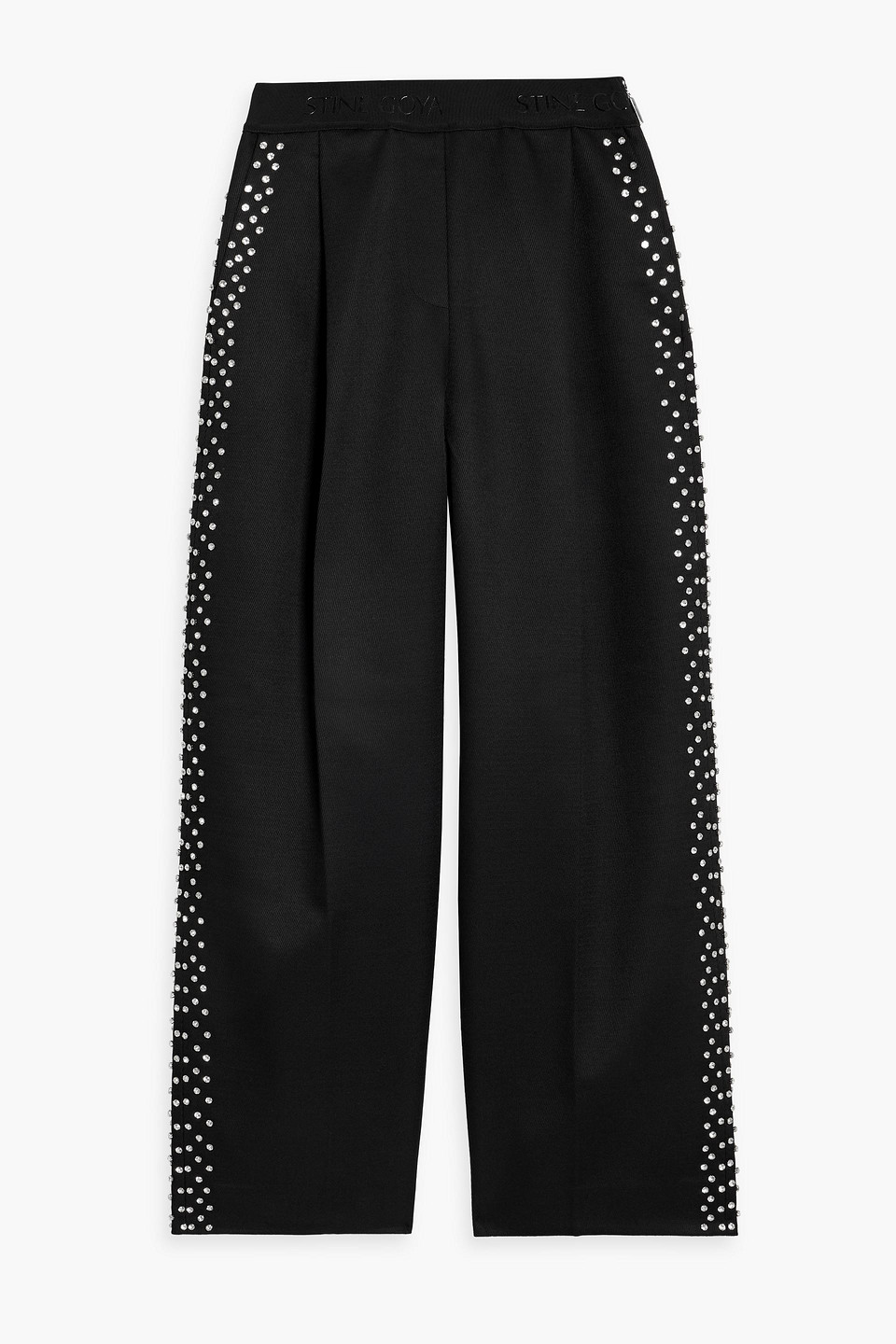 Stine Goya Ciara Crystal-embellished Twill Wide-leg Pants In Black