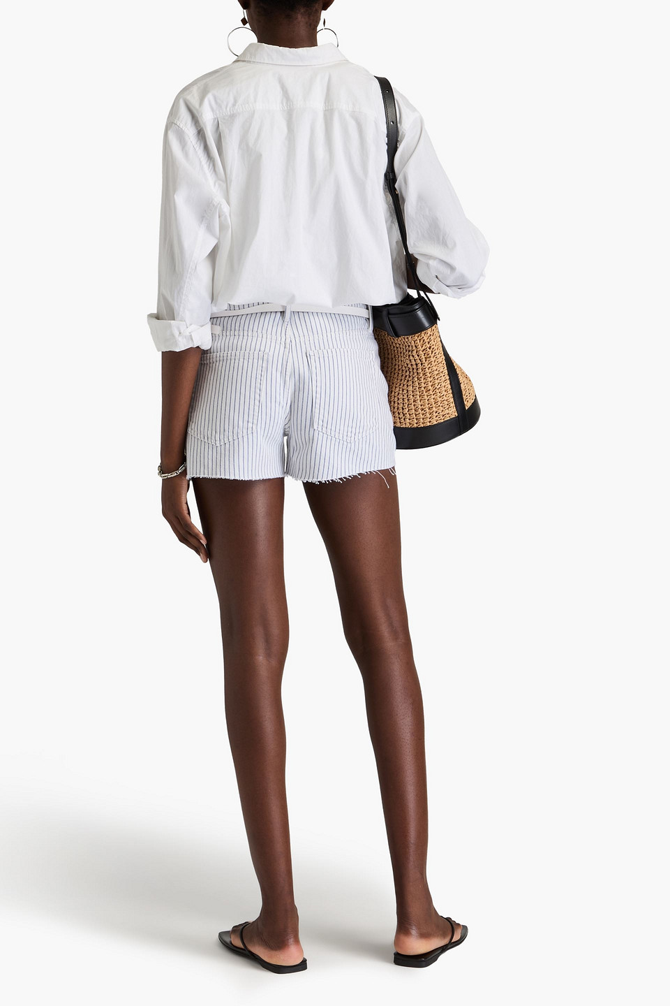 FRAME LE BRIDGETTE STRIPED DENIM SHORTS