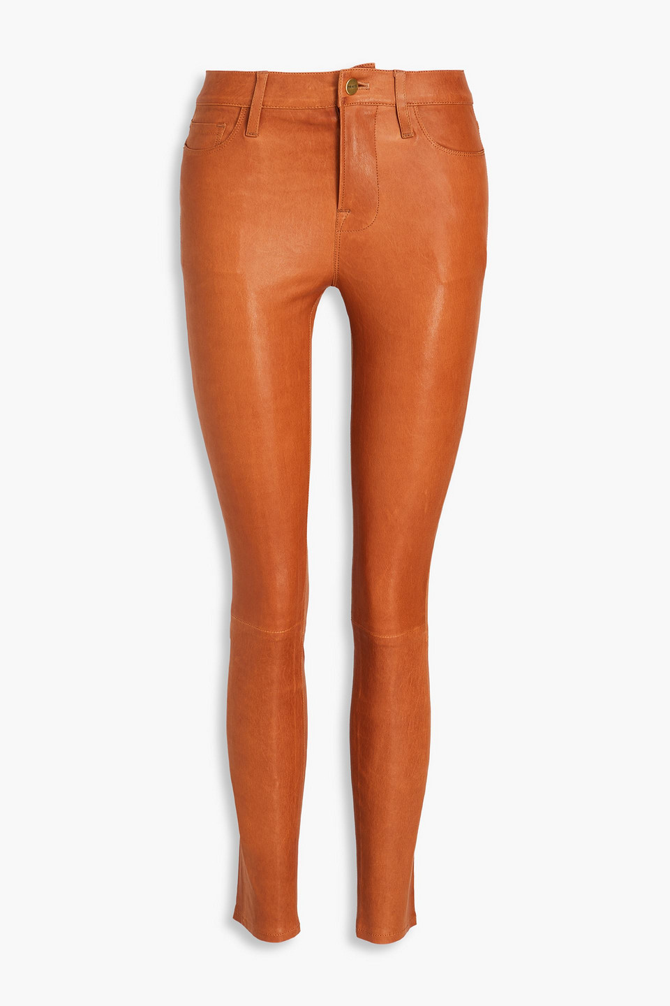 Frame Le High Skinny Leather Skinny Pants In Tan