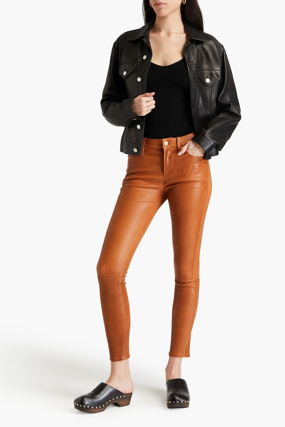 FRAME LE HIGH SKINNY LEATHER SKINNY PANTS