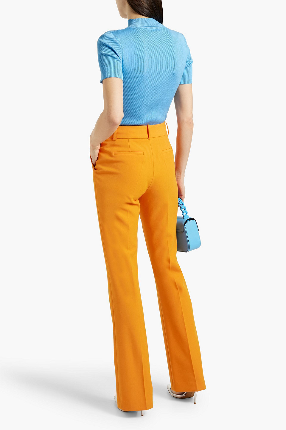 Oscar De La Renta Ribbed Silk-blend Turtleneck Top In Sky Blue