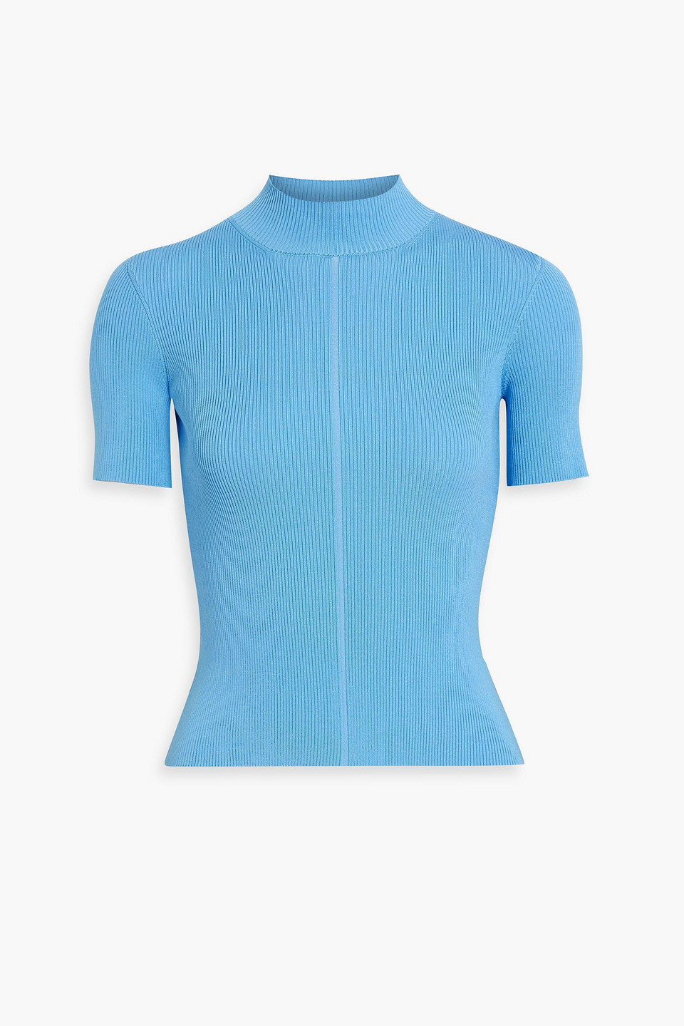 Oscar De La Renta Ribbed Silk-blend Turtleneck Top In Sky Blue