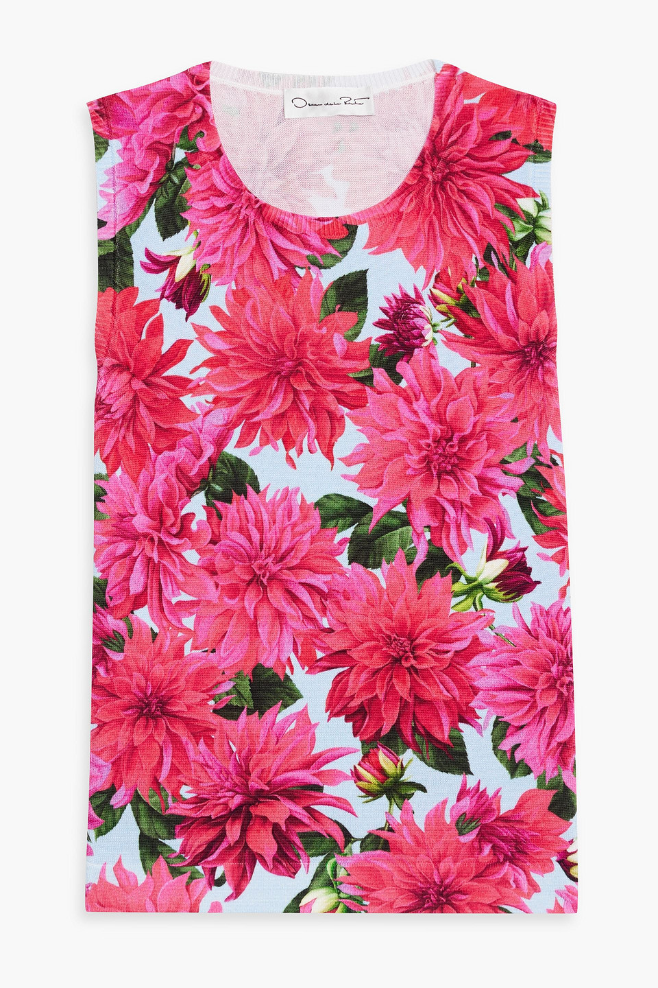 oscar de la renta - floral-print cotton-blend top - pink - l