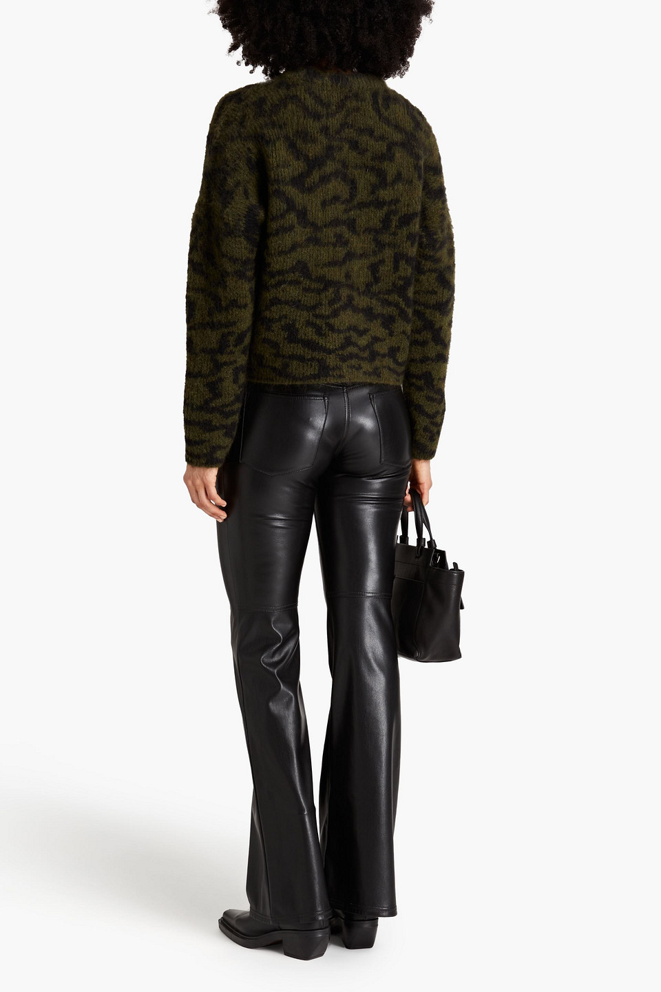 Frame Abstract Jacquard Crewneck Sweater In Army Green