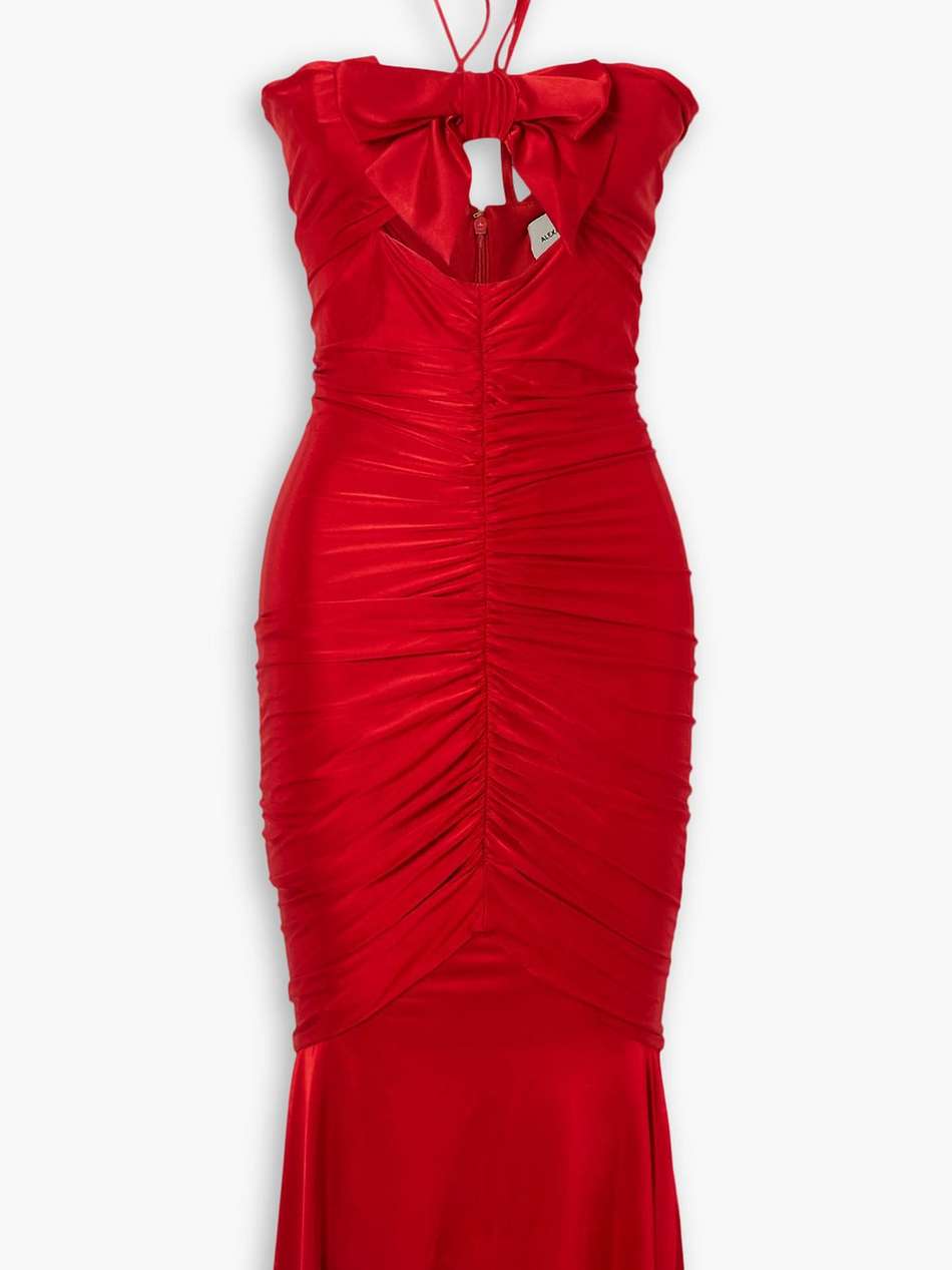 twist-front stretch-satin halterneck midi dress