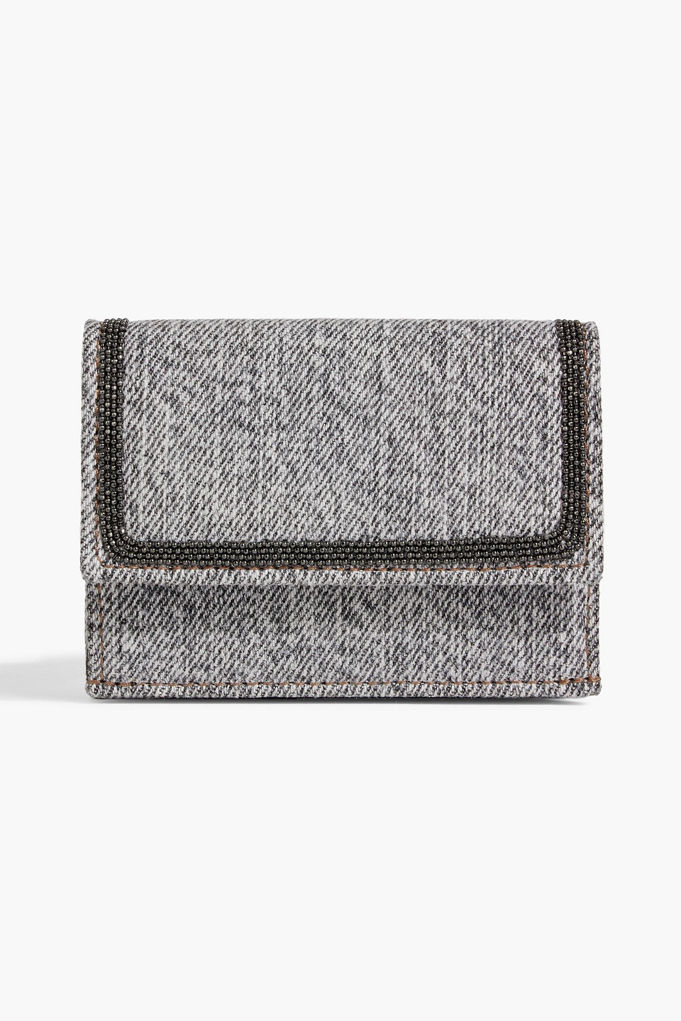 Brunello Cucinelli Bead-embellished Tweed Wallet In Dark Gray