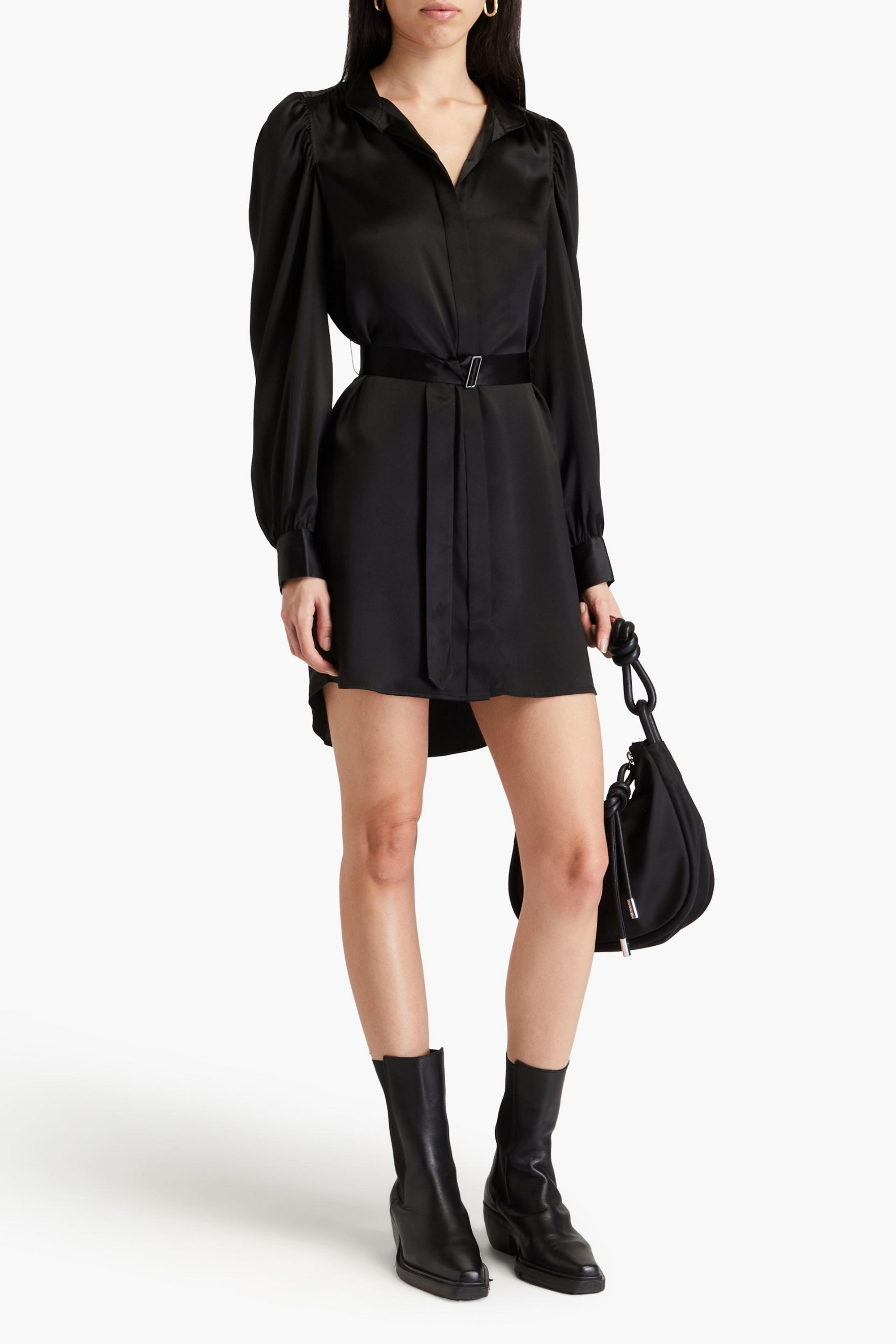 FRAME Gillian belted silk-satin mini dress