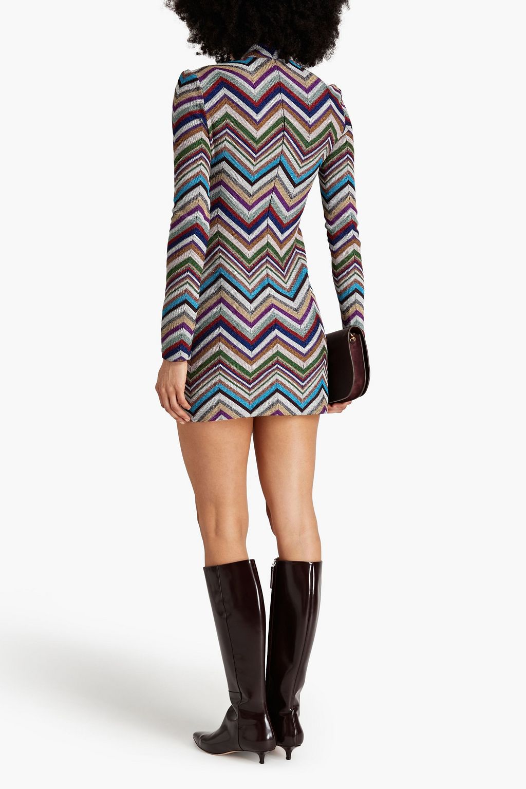 MISSONI فستان قصير بياقة عالية من مزيج الصوف بحبكة كروشيه وبلون معدني