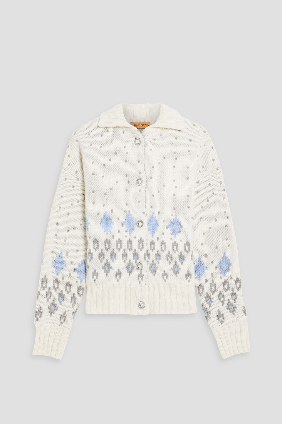 Shop Stine Goya Jacquard-knit Wool-blend Cardigan In Ivory
