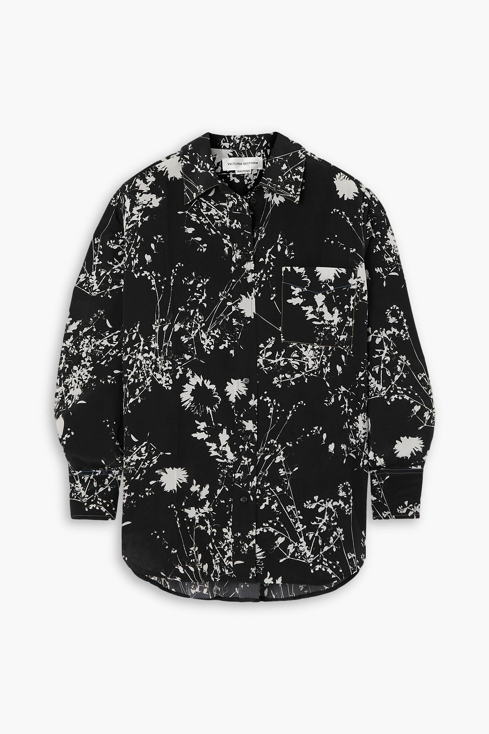 Victoria Beckham Floral-print Silk Crepe De Chine Pajama Shirt In Black