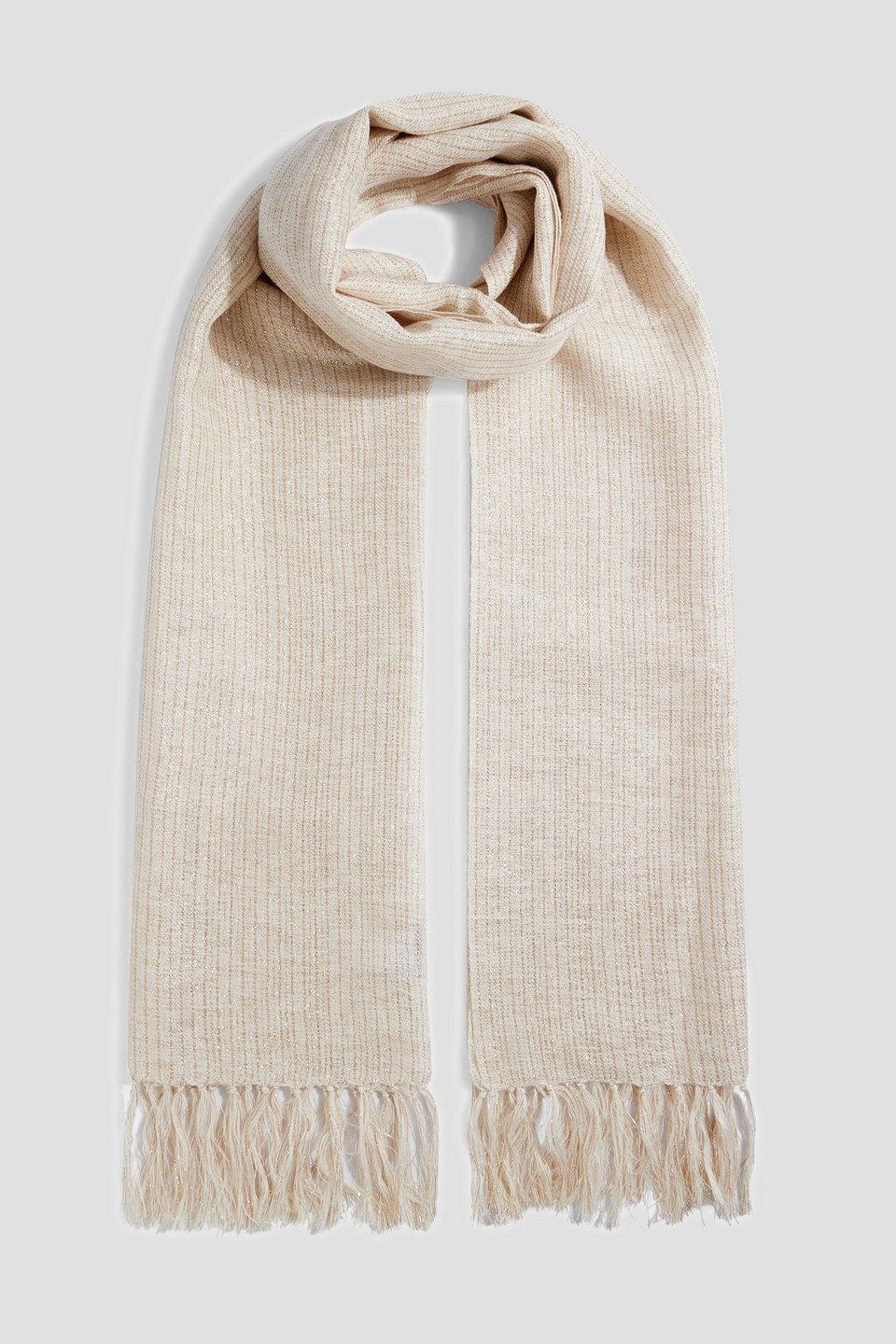 Brunello Cucinelli Fringed Metallic Linen-blend Scarf In Cream