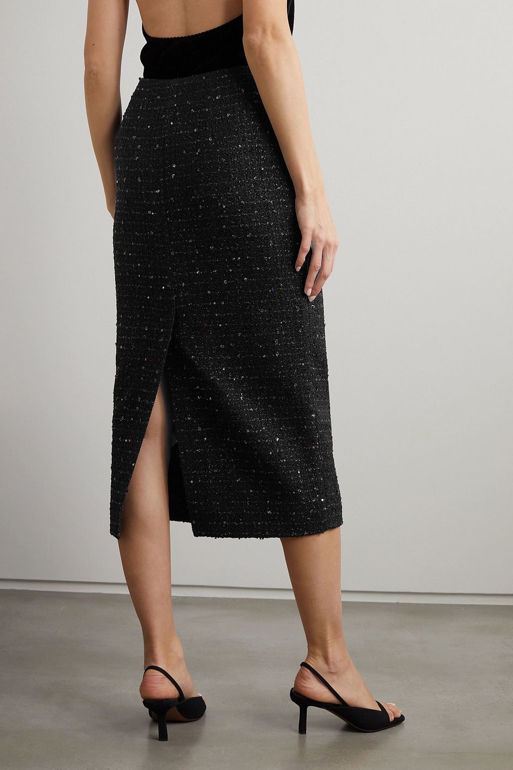 ALESSANDRA RICH Sequined metallic bouclé midi skirt