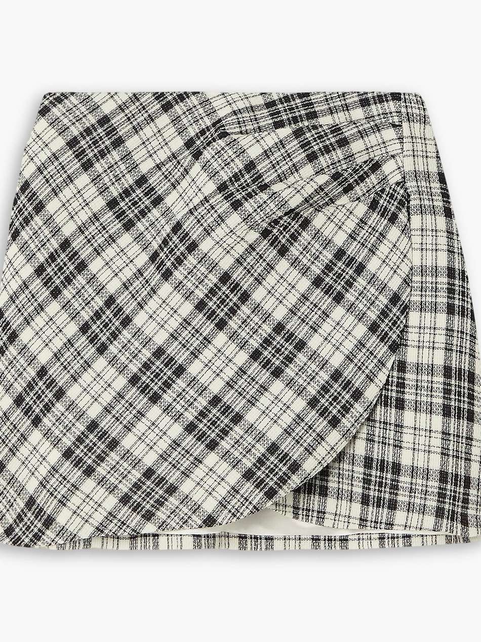 wrap-effect prince of wales checked wool mini skirt