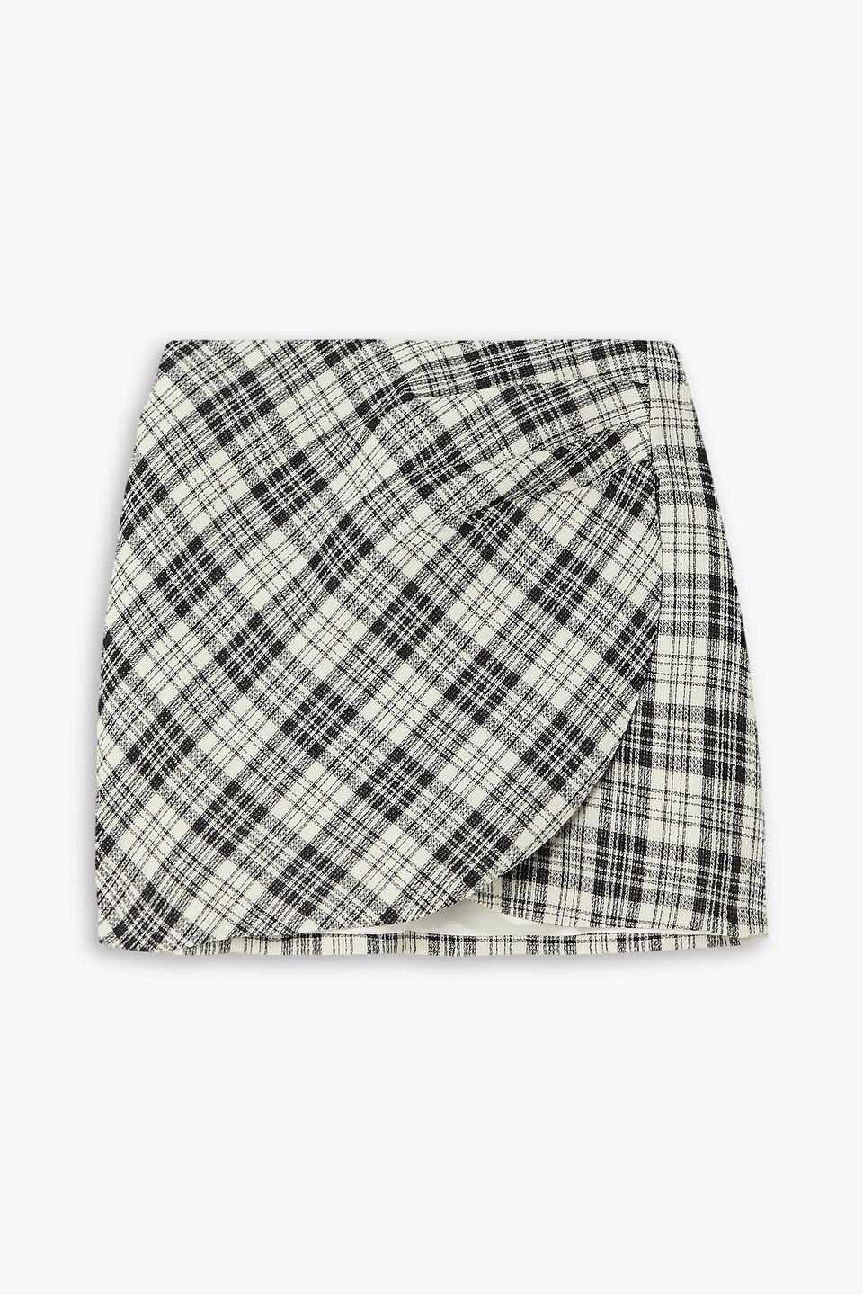 Alessandra Rich Wrap-effect Prince Of Wales Checked Wool Mini Skirt In Black