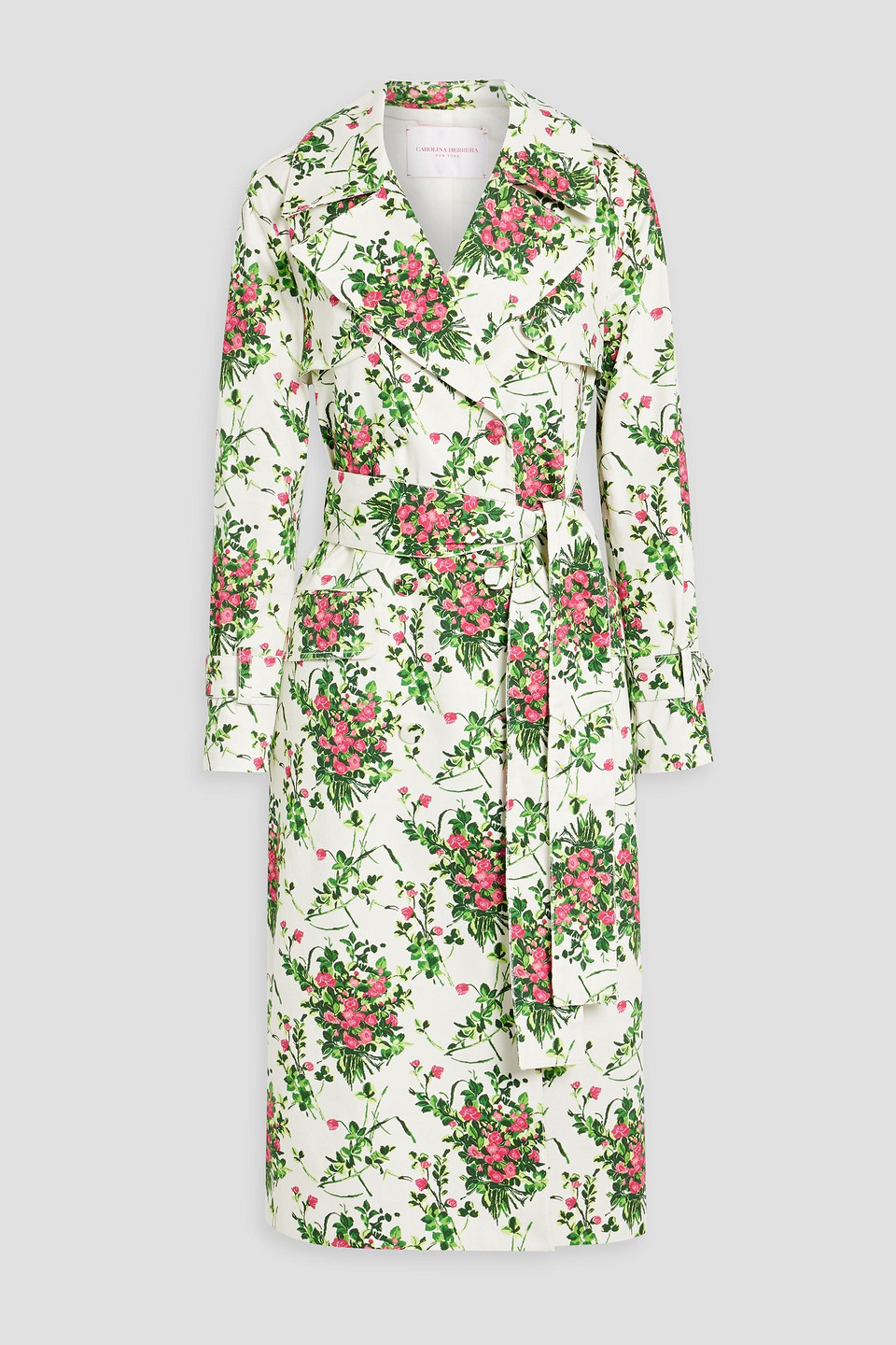 Carolina Herrera Floral-print Cotton-blend Faille Trench Coat In Ivory