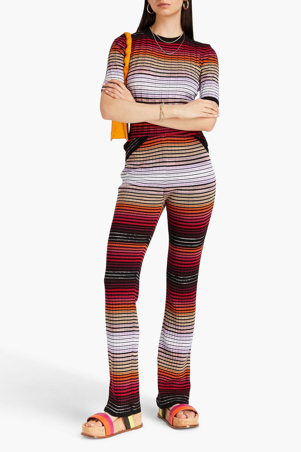 MISSONI بنطلون بقصة بوت كت من نسيج محبوك بتصميم مضلع مخطط
