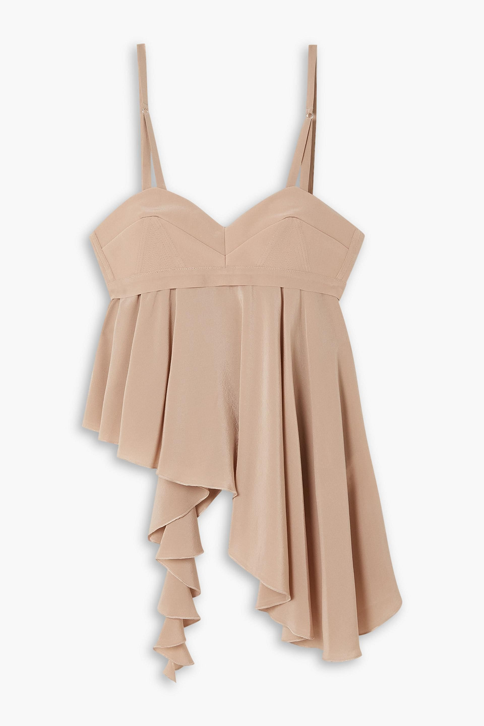 Victoria Beckham Asymmetric Ruffled Silk Crepe De Chine Camisole In Sand