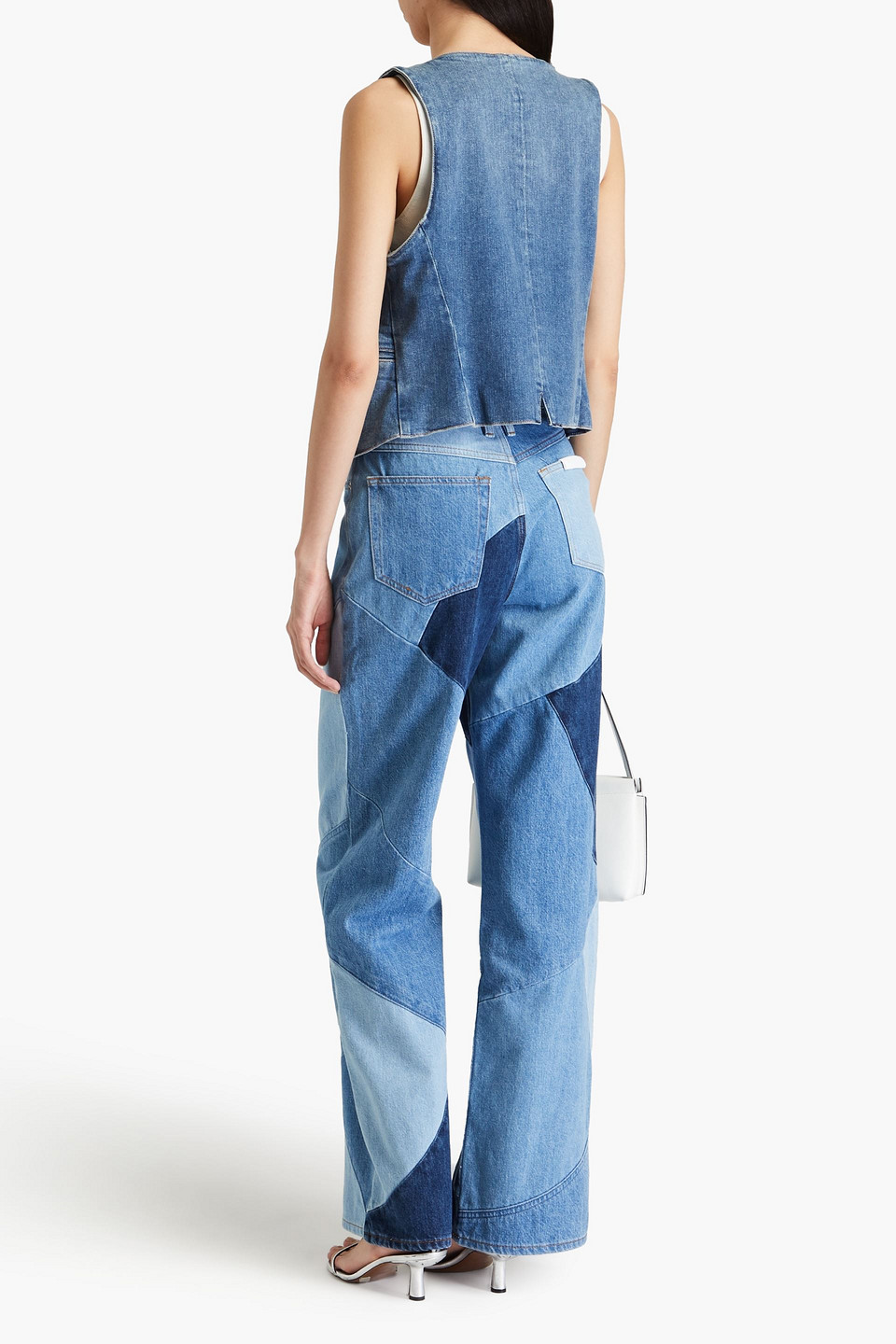 Frame High N Tight Patchwork High-rise Straight-leg Jeans In Mid Denim