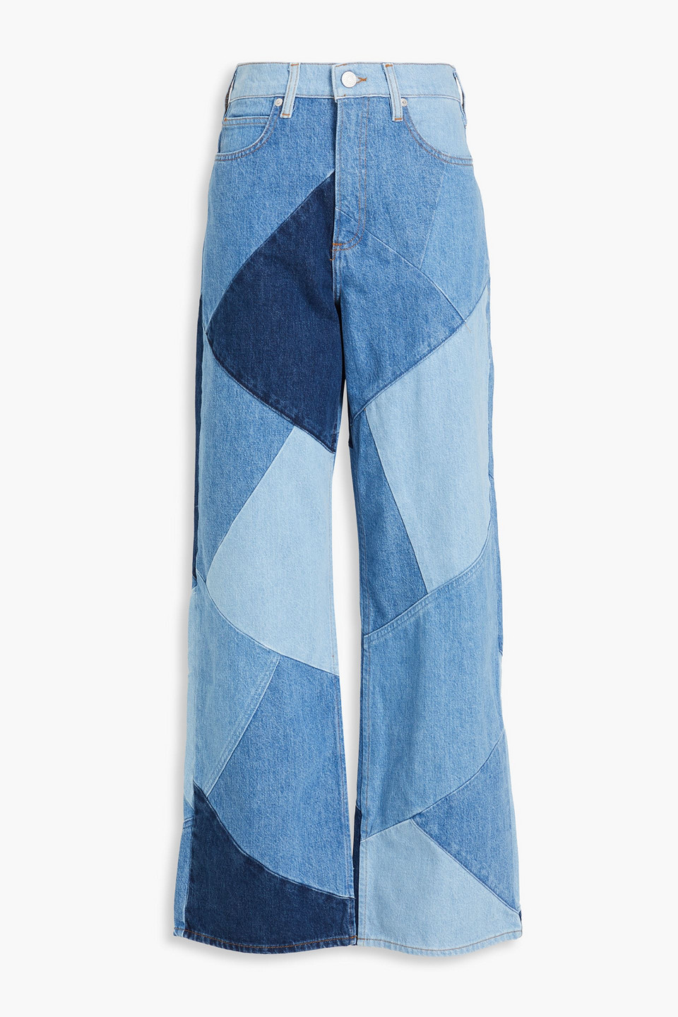 Frame High N Tight Patchwork High-rise Straight-leg Jeans In Mid Denim