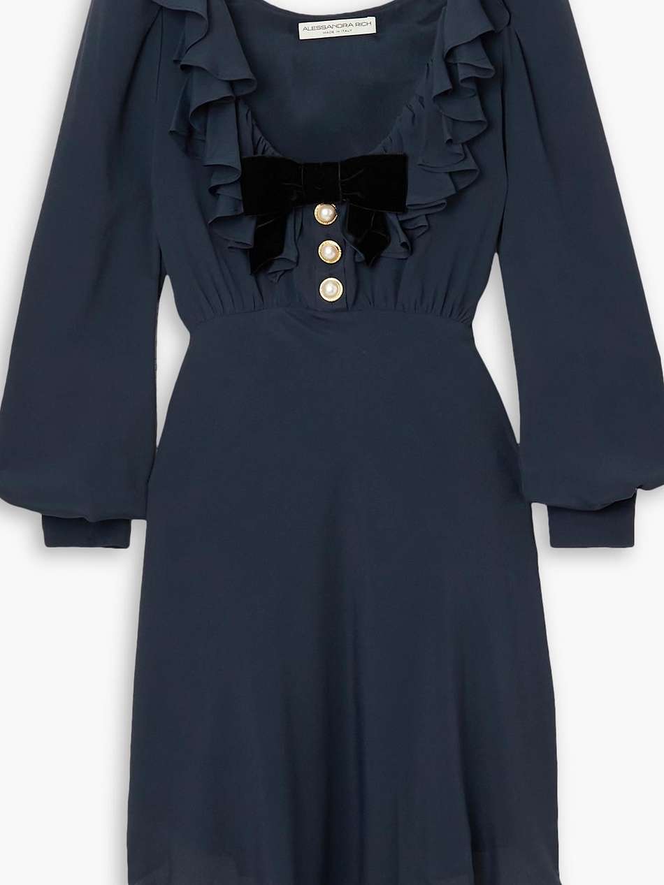 embellished ruffled crepe mini dress