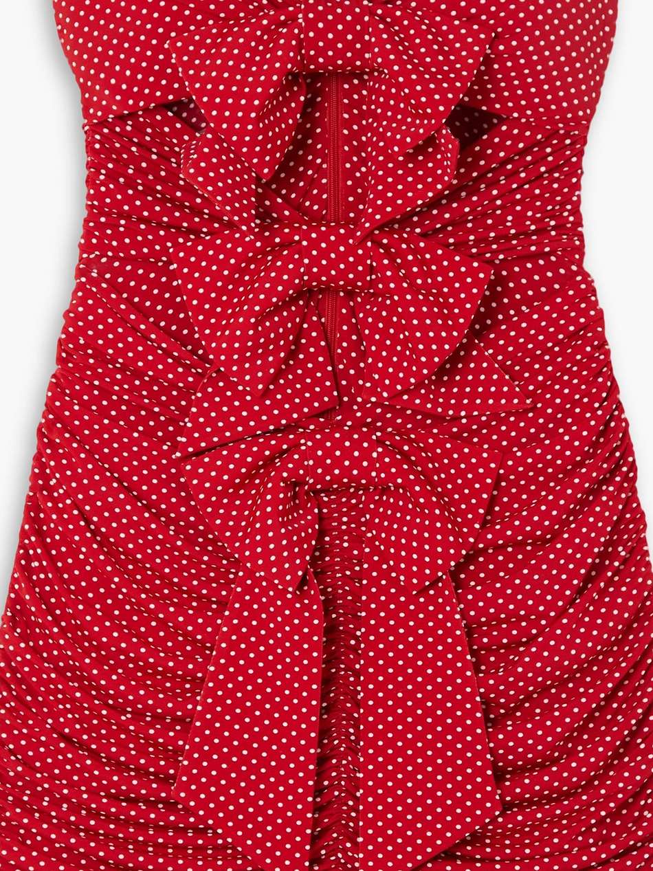 strapless bow-detailed cutout polka-dot stretch-jersey mini dress