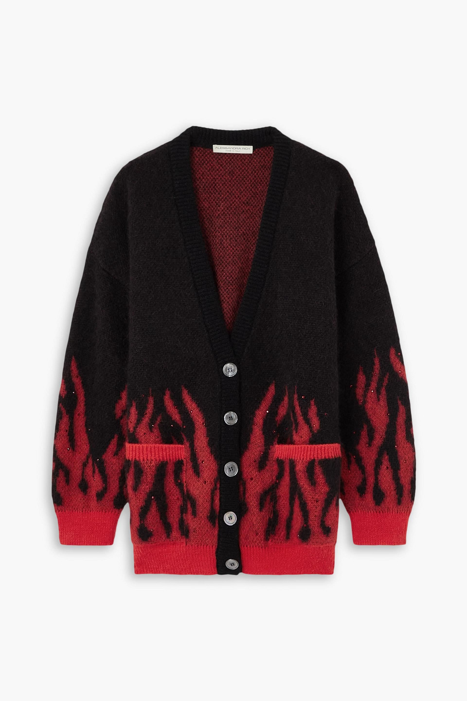 Alessandra Rich Embellished Jacquard Cardigan In Black
