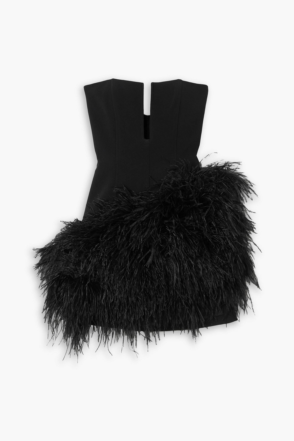 David Koma Strapless Feather-trimmed Crepe Mini Dress In Black