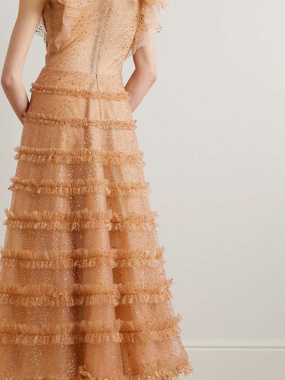 nixie tiered glittered tulle midi dress