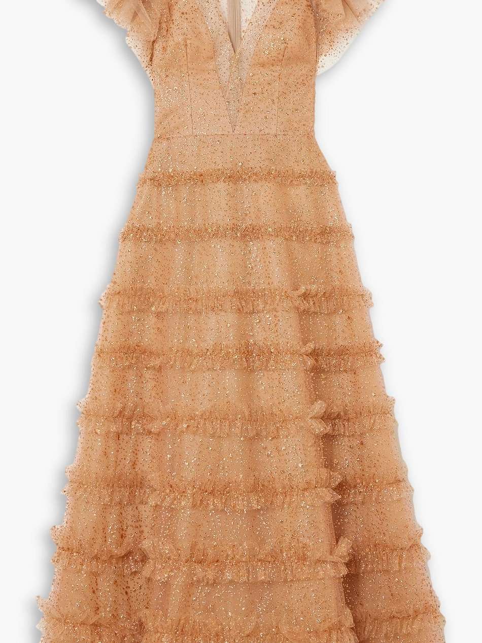 nixie tiered glittered tulle midi dress