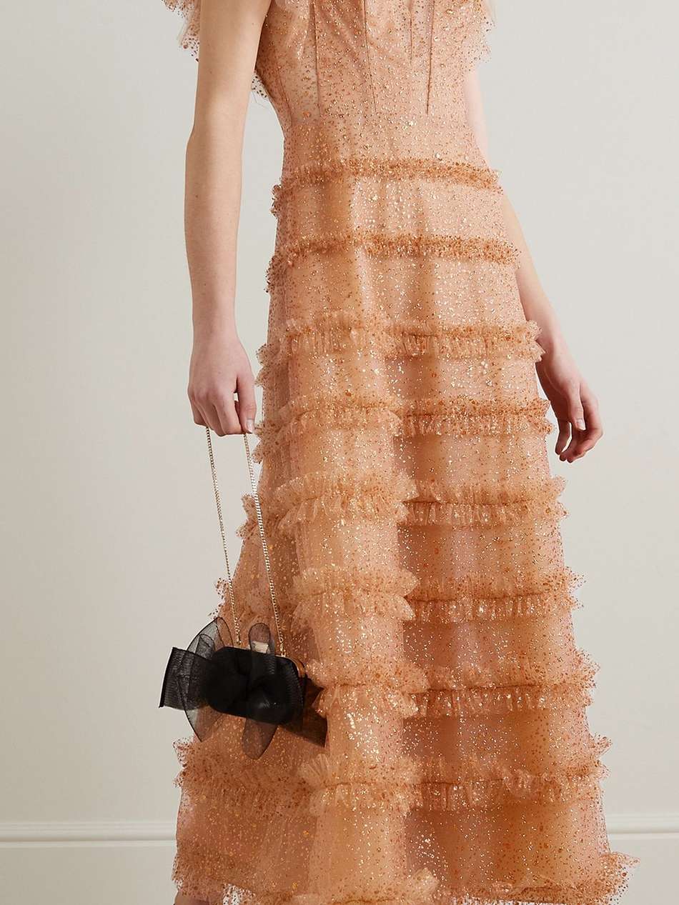 nixie tiered glittered tulle midi dress