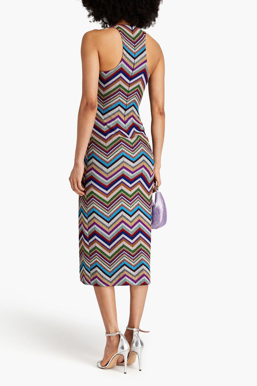 MISSONI فستان متوسط الطول بحبكة كروشيه بلون معدني