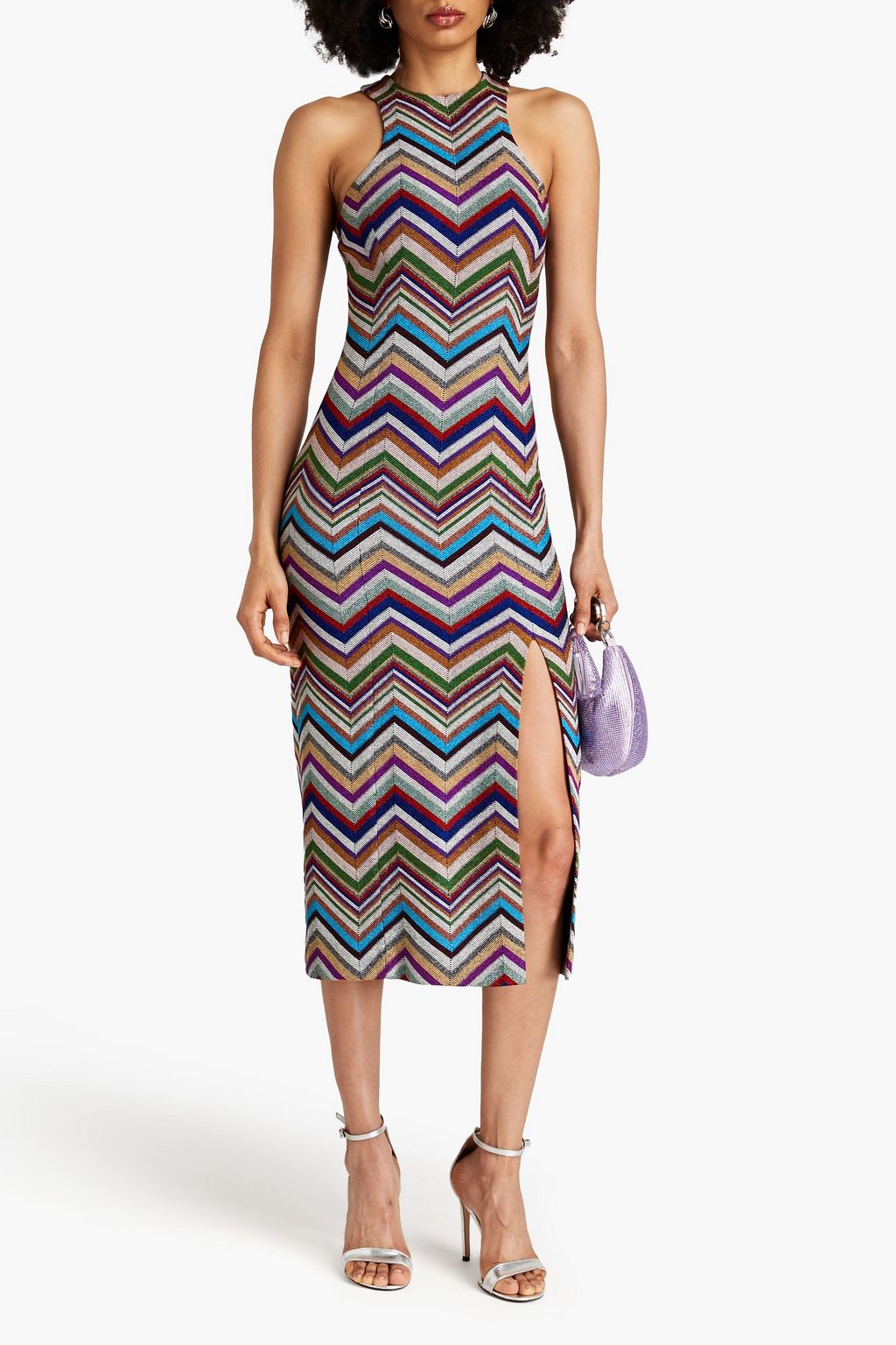 MISSONI فستان متوسط الطول بحبكة كروشيه بلون معدني