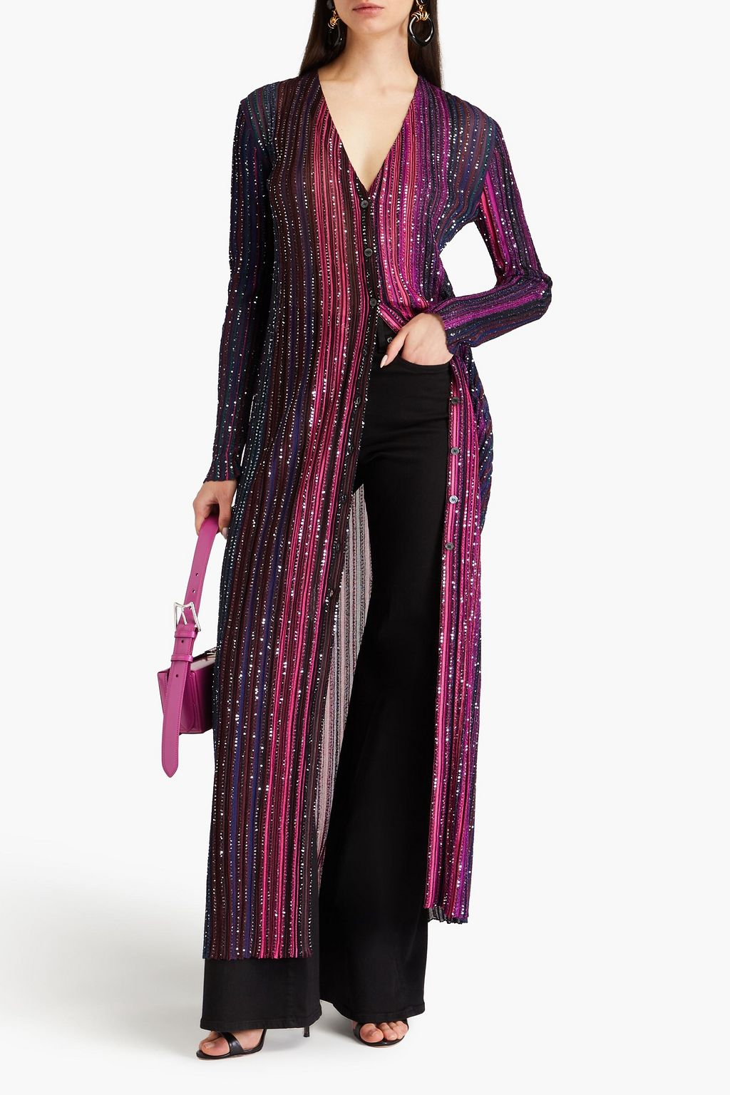 MISSONI Sequin-embellished striped ribbed-knit cardigan