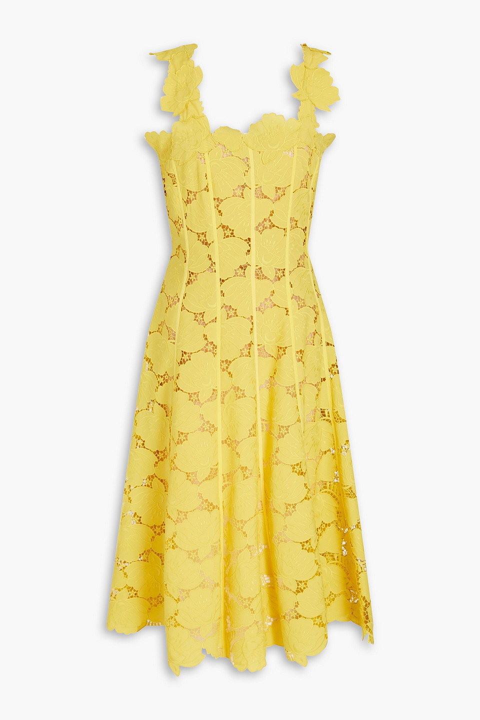 Oscar De La Renta Flared Lace Midi Dress In Yellow