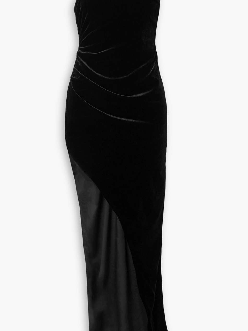 one-shoulder asymmetric stretch-velvet gown