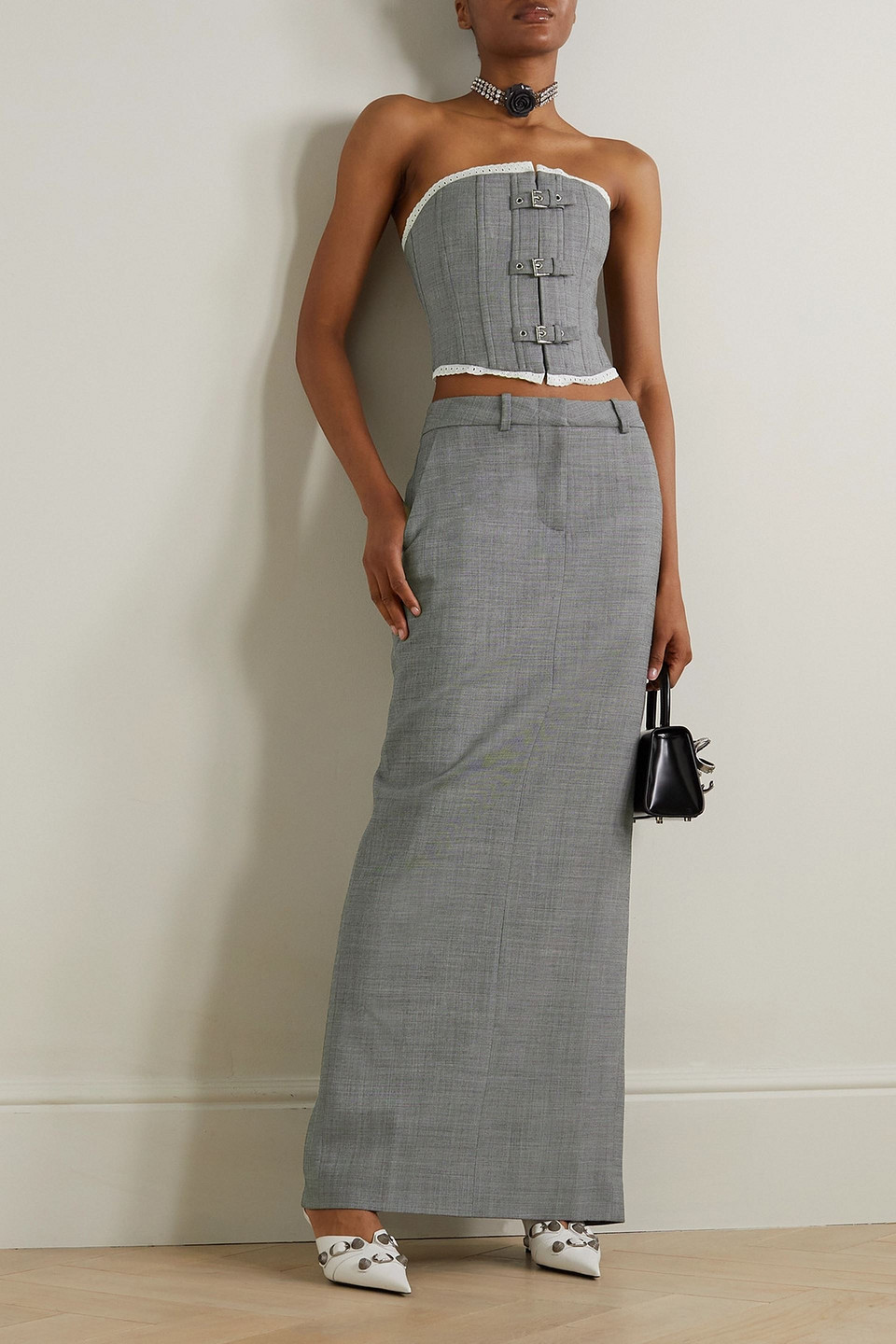 Alessandra Rich - Maxirock Aus Einer Wollmischung - Grau - It 38 