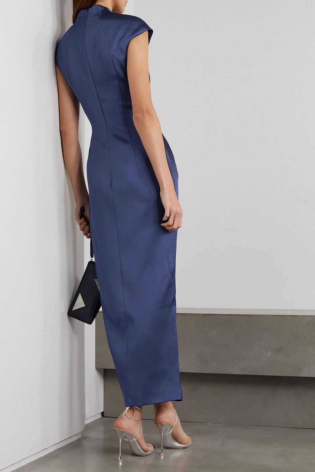RASARIO Button-embellished draped satin midi dress